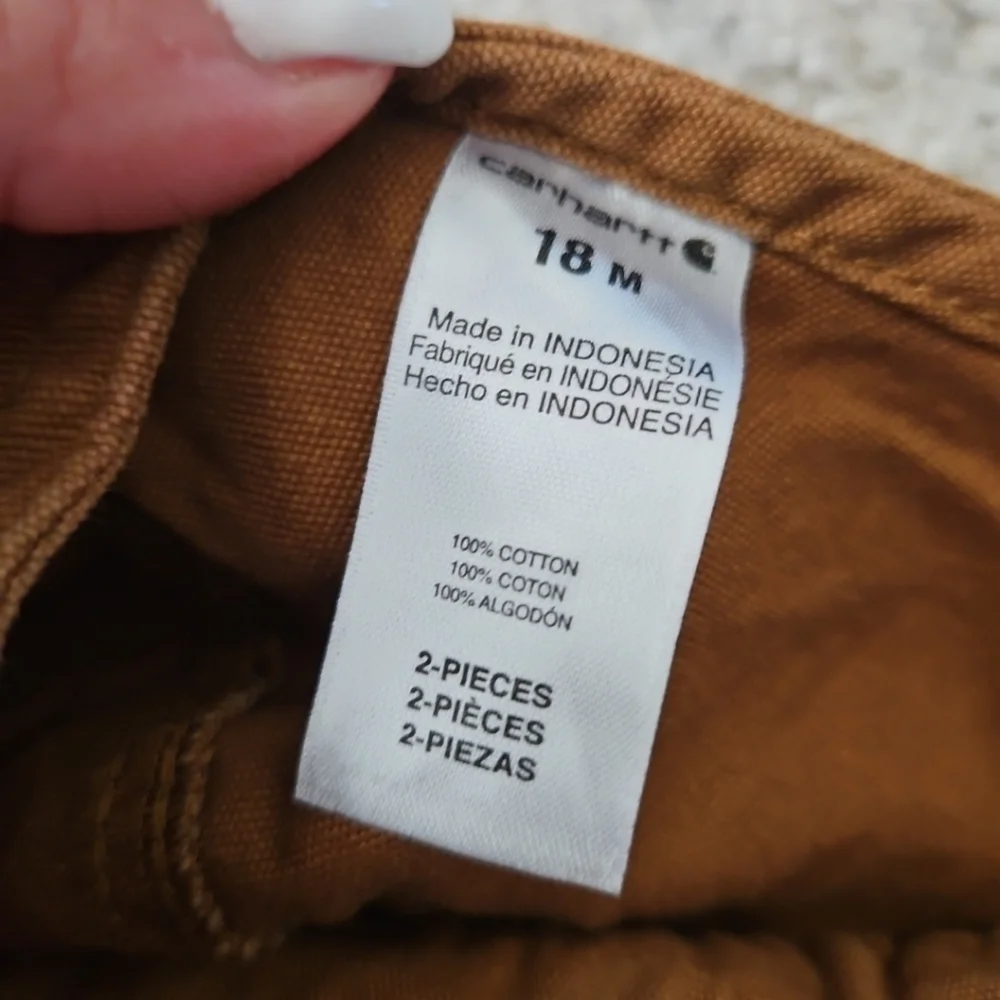 Carhartt Unisex Brown Cotton Snap Bottom Baby Classic Overall Shorts 18M